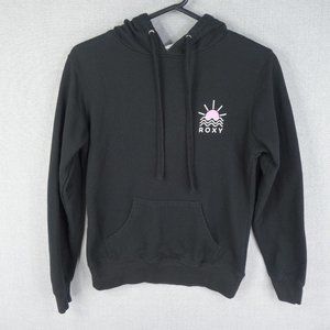 Roxy Hoodie Womens Small Black Pullover Long Sleeve Kangaroo Pockets Graphic
